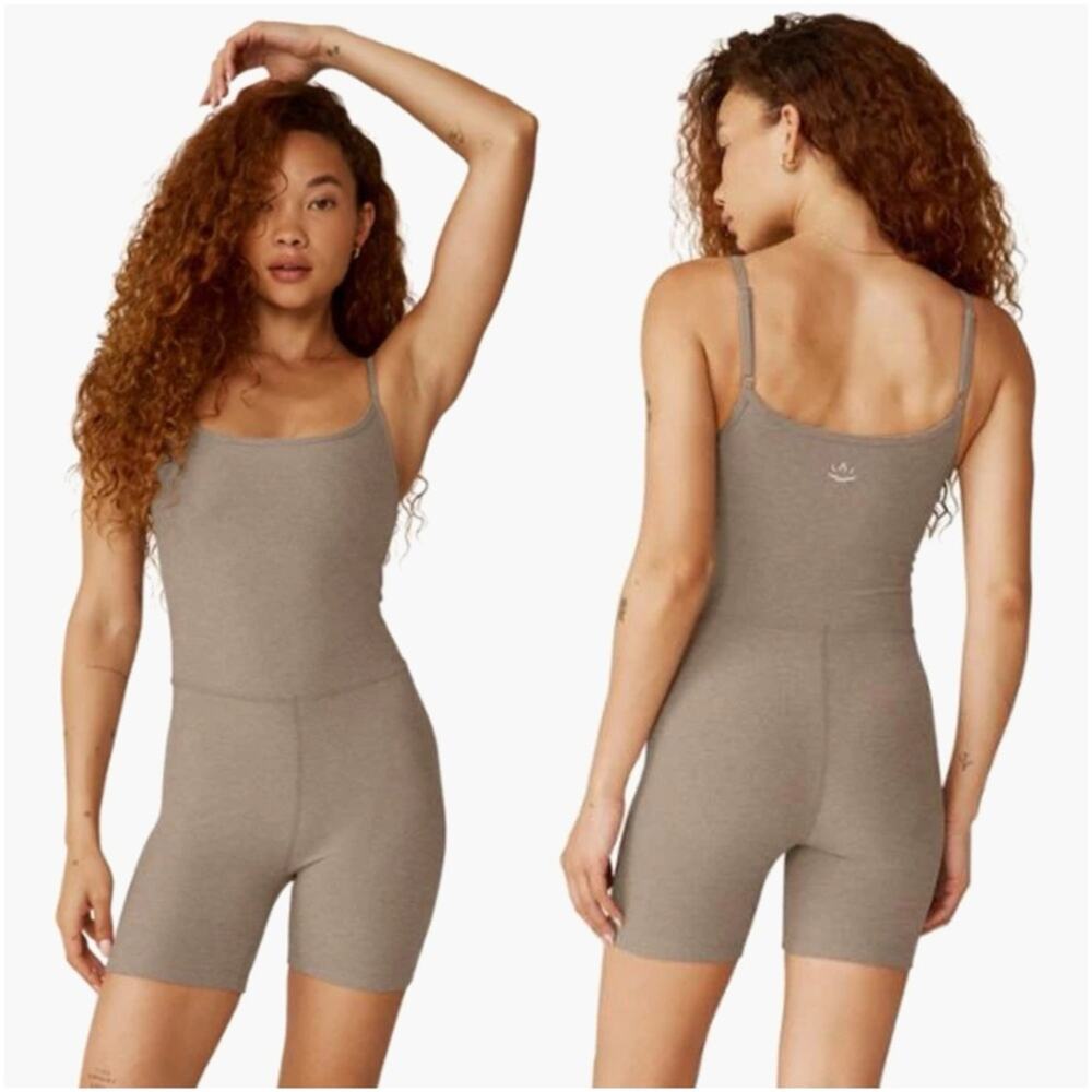 NWT BEYOND YOGA Spacedye Keep Pace Biker Jumpsuit in Birch Heather
